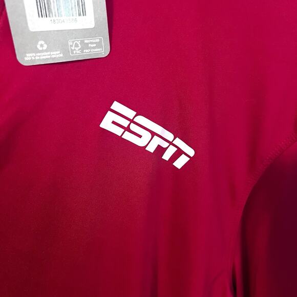 ESPN Red Long Sleeve Quarter Zip Logo Top NWT Men’s 2XL Lightweight Father’s Day - Picture 3 of 10